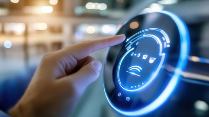 Voice assistants enable seamless interaction with smart devices. Touchscreen control panel with illuminated interface technology.