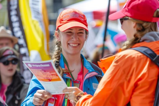 Enthusiastic volunteer at outdoor event