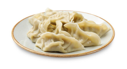 Fresh gyoza dumplings isolated on white. Chinese cuisine