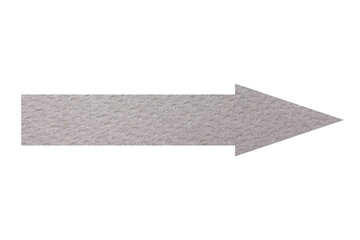 Arrow with texture of light grey paper isolated on white