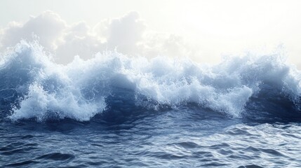 Ocean waves crashing, cloudy sky, sea background, nature