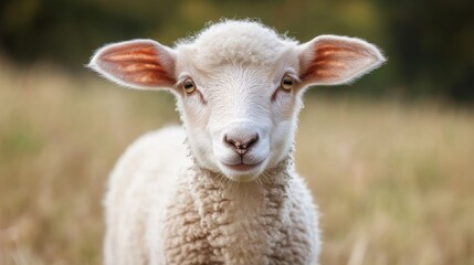 Obraz premium Close-up of a lamb in a field. Possible use Stock photo for children's books, nature photography, farm-related websites