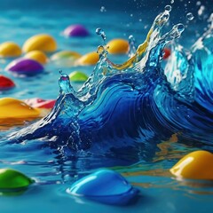 splash of water a with blue and yellow spots