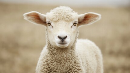 Fototapeta premium Cute lamb portrait in a field. Possible use Children's book illustration or animal photography