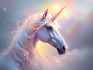 Fototapeta premium Magical unicorn shines. Light background