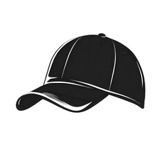Black baseball cap with white trim on white background