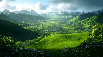 Lush Green Mountain Valley Landscape