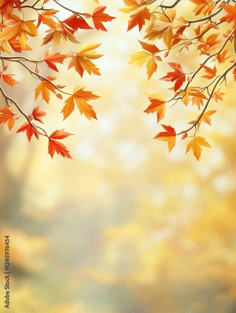 Poster autumnal leaves in golden light with a soft bokeh background creating a warm feeling