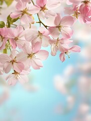 Obraz premium Beautiful Spring Cherry Blossoms with Soft Blue Sky Background for Tranquil Seasonal Decor : Generative AI