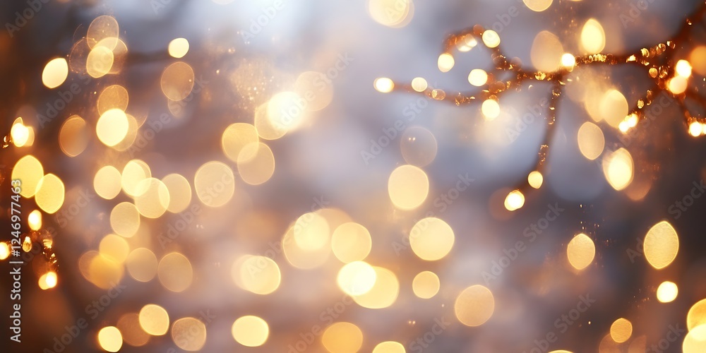 Aufkleber warm glowing holiday lights creating bokeh effect on tree branches during festive season : generativ