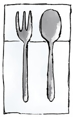 カトラリーのイラスト　黒いフォークとスプーン