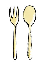 カトラリーのイラスト　金のフォークとスプーン