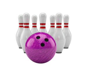 bowling ball striking against pins in a bowling game.
