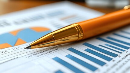 Fototapeta premium Orange pen on financial charts, office desk