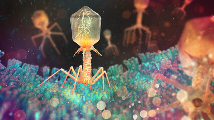 Bacteriophage Attacking Bacteria Under Microscope