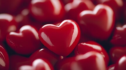 Close Up of Red Heart Shaped Candies Evoking Sweet Love and Romantic Sympathy : Generative AI