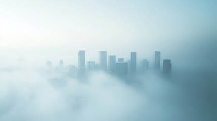Fototapeta premium Misty City Skyline: A tranquil urban view