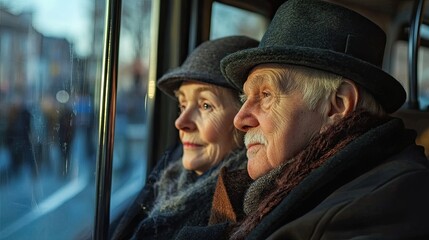 At the bus station, grandma and grandpa, who are senior citizens, sit waiting for the public transportation vehicle