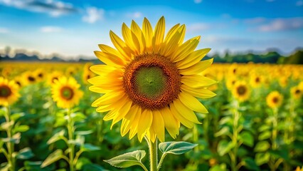 Fototapeta premium Single Sunflower in August Field - Vibrant Yellow Flower Stock Photo