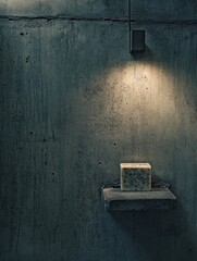 A dimly lit room with a single candle set in concrete, providing a simple and serene atmosphere.