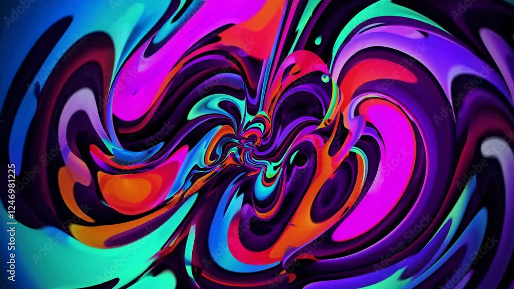 Aufkleber psychedelic swirling abstract art. vibrant multicolored fluid shapes in motion. digital fractal desi