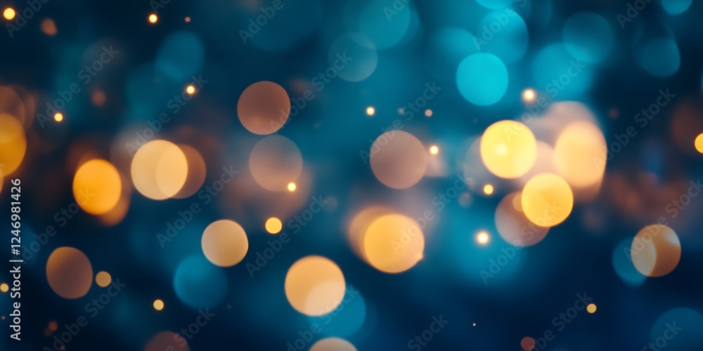 Poster colorful abstract bokeh background with blue and orange light spots : generative ai