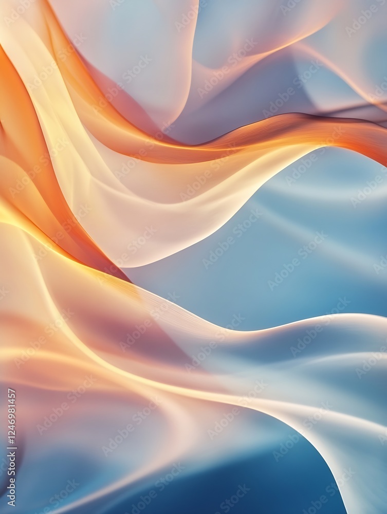 Poster Abstract Flowing Fabric with Gradient Waves in Pastel Hues : Generative AI