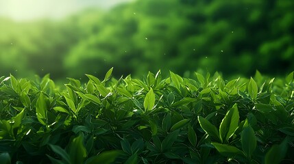 Naklejka premium Lush Green Tea Plantation in Sunlight
