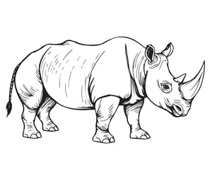 Fototapeta premium Hand drawn line art rhino sketch, black and white, vector