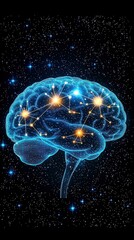 High Detail Ray Trace CGI of a Human Brain with Neural Connections in a Starry Background