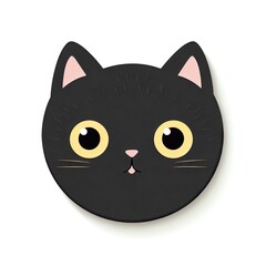 Cute black cat face illustration on white background