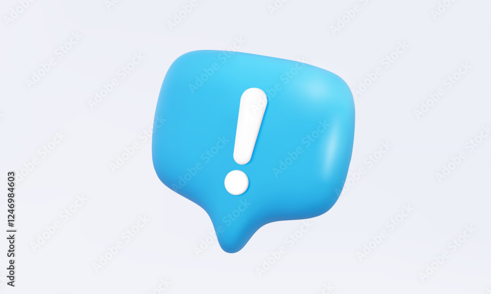 Poster blue speech bubble attention message icon with white exclamation mark caution warning sign risk aler