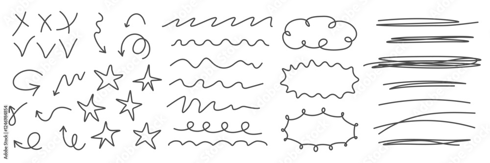 Poster child drawings doodle element collection. simple minimalist underline pen strokes oval frames. abstr