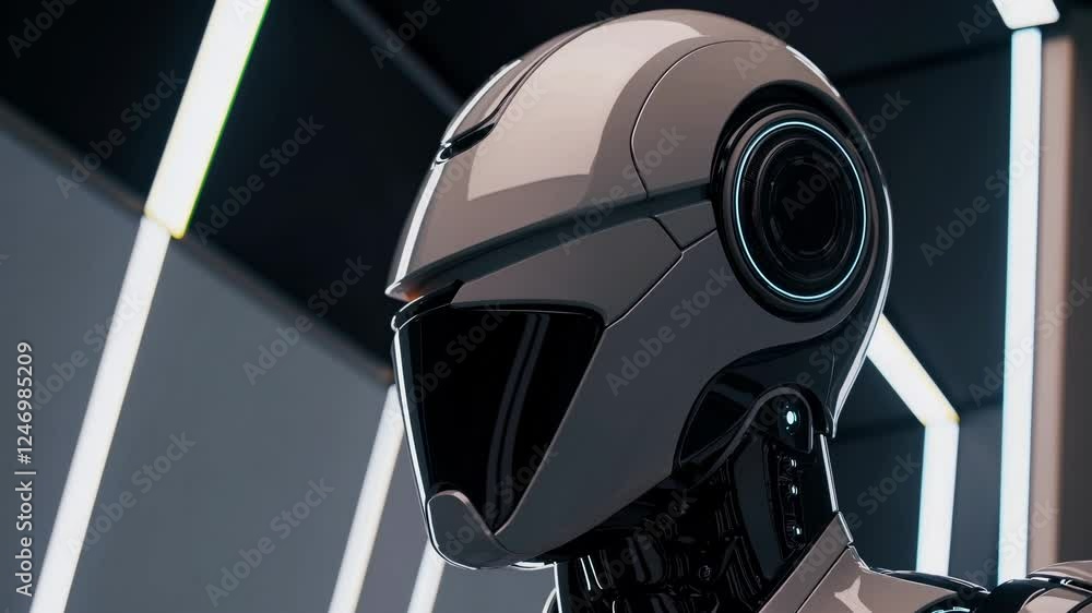 Poster futuristic robot head with glowing elements. advanced ai concept in sleek design. cutting-edge techn