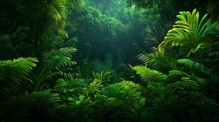 Lush Green Tropical Forest with Sunlight