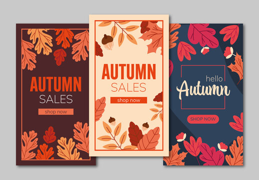 Red and Beige Illustrative Autumn Story Backgrounds Set