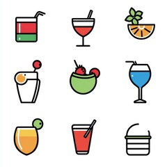 Colorful cocktail drinks collection for summer. Vacation party and celebration use
