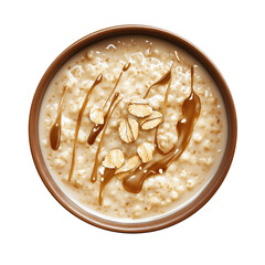 Top view of oatmeal isolated on transparent or white background