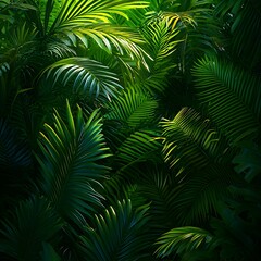Lush Green Tropical Palm Leaves