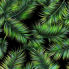 Tropical leaf pattern featuring intricate overlapping details and vivid green hues