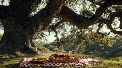 Relaxing Picnic with Checkered Blanket in Nature