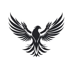 Fototapeta premium Black phoenix illustration with wings spread on white background