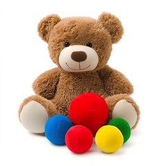 Adorable Teddy Bear Surrounded by Colorful Balls for Kids Fun