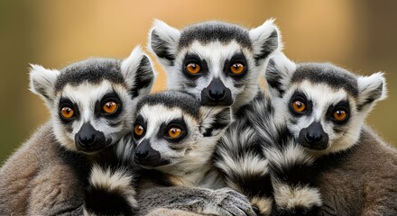 Obraz premium A Cuddle of Ring-tailed Lemurs: Family Bonding in the Animal Kingdom