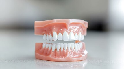 Dental model, healthy teeth, clinic background, education