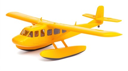 Yellow Plastic Airplane Figurine Isolated on White Background