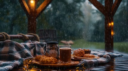Picnic Under a Gazebo on a Rainy Day