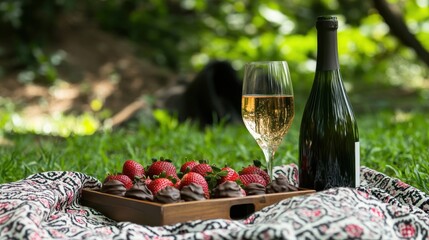 Romantic Picnic Setup with Chocolate Dipped Strawberries