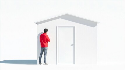Fototapeta premium Realistic Photograph of Person Standing Near White House Structure