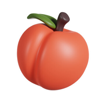 Single Whole Peach Fruit With Leaf 3D render illustration